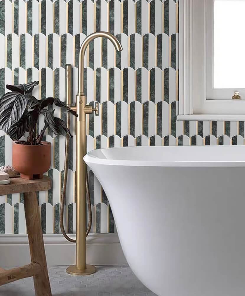 โมเสคหินอ่อน TIMELESS TILES รุ่น ROYAL FEATHER 23.5X28.5 ซม. สีเขียว EMERALD GREEN